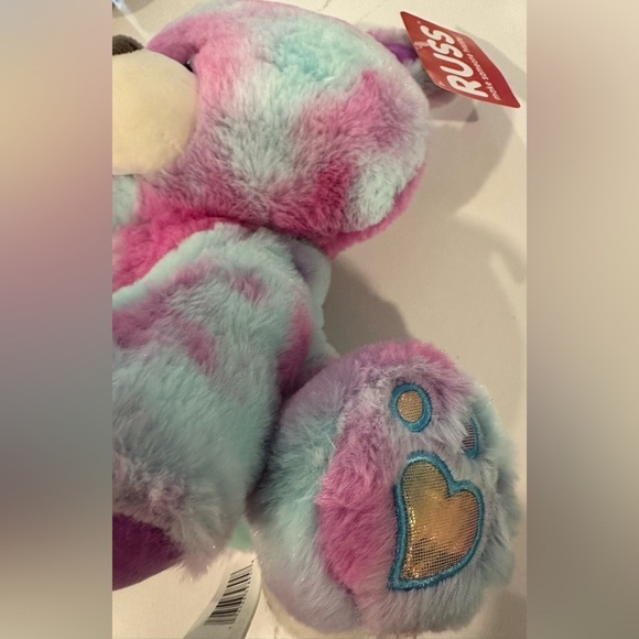 RUSS bear pink and blue tie dye medium sized NWT stuffed animal, plush - Picture 6 of 7